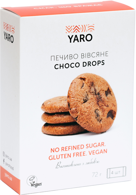 Печенье Yaro Choco drops Овсяное с шоколадной крошкой 18 г х 4 шт (4820230430943) - изображение 1