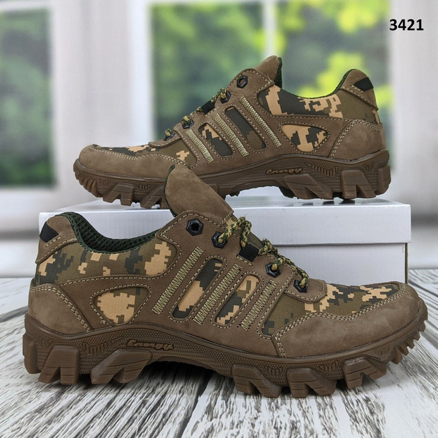 Тактические военные кроссовки коричневые кожаные с пиксельным камуфляжем р 44 (29,5 см) 3421 - изображение 2