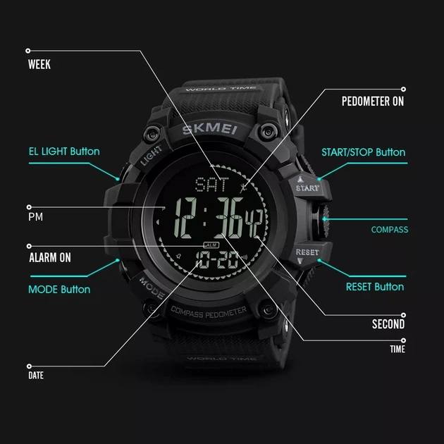 Мужские тактические часы Skmei 1356 Compass (с компасом) для военных - изображение 6
