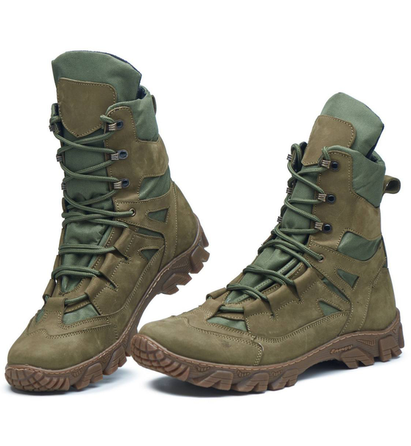 Берці демісезонні черевики тактичні чоловічі, туфлі тактичні чоловічі берці, натуральна шкіра та кордура, розмір 45, Bounce ar. TB-F-1245, колір хакі - зображення 1