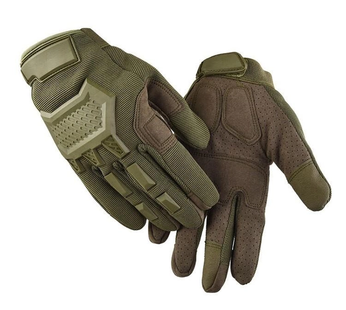 Перчатки тактические военные-армейские сенсорные CAMO с защитой костяшек кулака дышащие, боевые L Оливковый CMOO909-1 - изображение 1