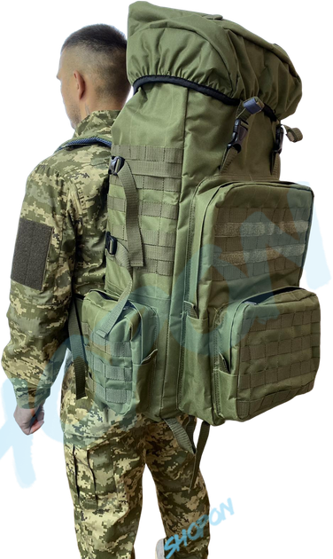 Рюкзак тактический 70 - 80 литров объем, мужской тактичний рюкзак 70л - 80л, водоотталкивающий оксфорд, Bounce ar. OLIV-70-80L, цвет олива - изображение 1