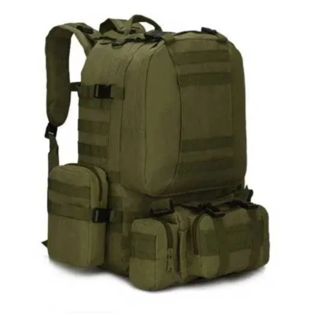 Рюкзак похідний дволямковий 50 л туристичний на плечі з додатковими відстібними сумками-органайзерами для особистих речей із поліестеру оливковий - зображення 1