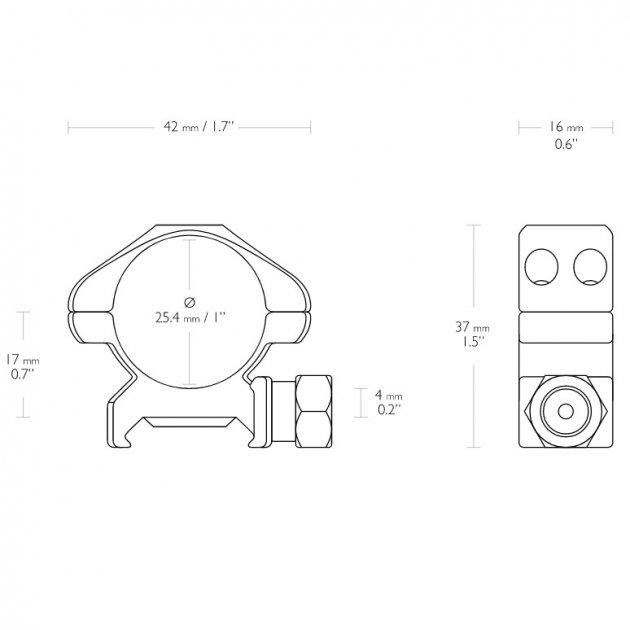 Кільця Hawke Precision Steel 1" 25.4 мм Low Сталь Weaver Picatinny (00-00006506) - зображення 2