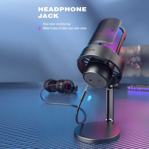 Микрофон Fifine AmpliGame A8 USB с RGB подсветкой, поп фильтром ...