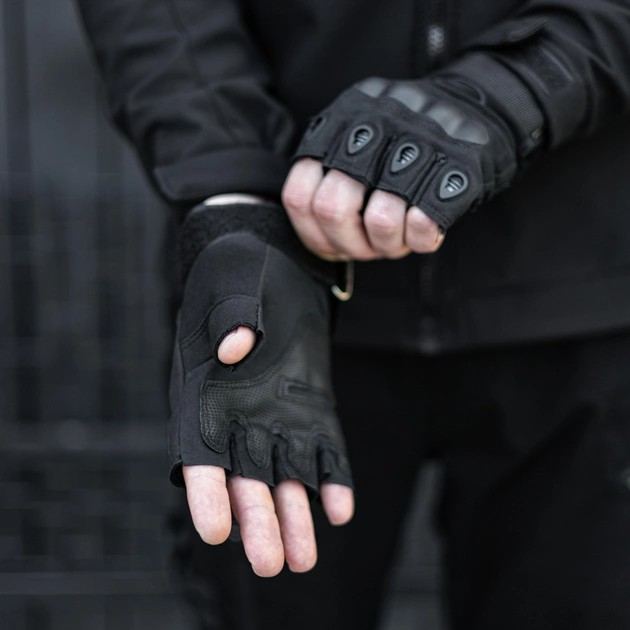 Перчатки Тактические черный казак беспалые с накладкой Черный M SSpe1 213 - изображение 2