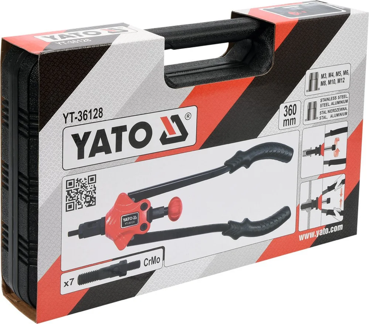 Заклепочник двуручный YATO YT-3609 3,2; 4; 4,8; 6; 6,4 мм, 330 мм - Фото 3 Заклепочник двуручный YATO YT-3609 3,2; 4; 4,8; 6; 6,4 мм, 330 мм - изображение 3