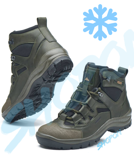 Черевики зимові тактичні чоловічі, туфлі тактичні чоловічі зимові, натуральна шкіра, розмір 42, Bounce ar. BP-HA-1042, колір хакі - зображення 1