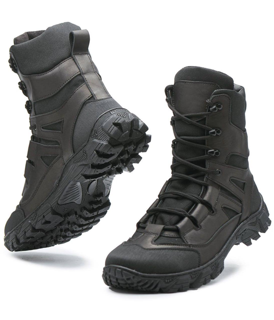 Берцы демисезонные ботинки тактические мужские, черевики тактичні чоловічі берці, натуральна шкіра та кордура, размер 44, Bounce ar. SF-IF-1244, цвет черный - изображение 1