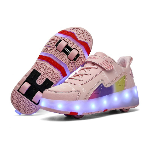 Роликовые кроссовки для девочек с LED подсветкой розовые на 4-х колесах ...