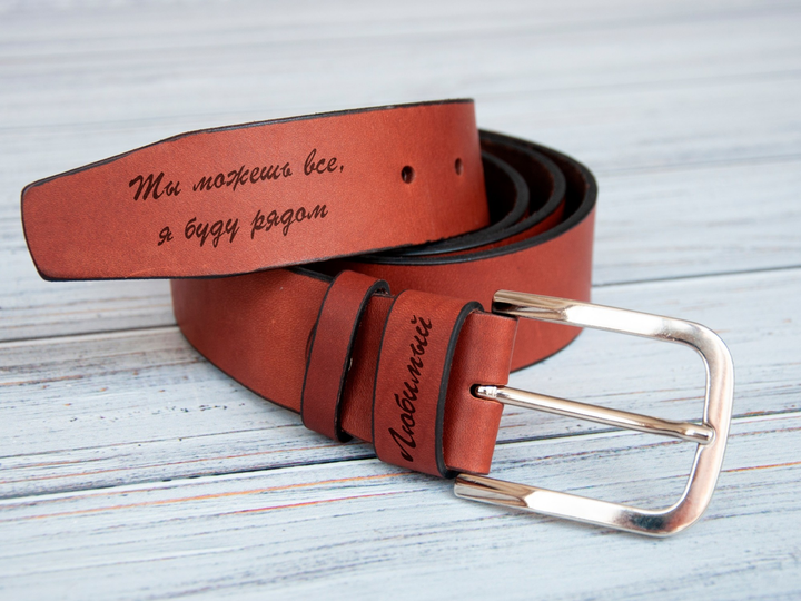 Ремень кожаный на подарок мужу, L 102-112 см, пряжка Classic, Brown, картонная коробка, WoodPresent 