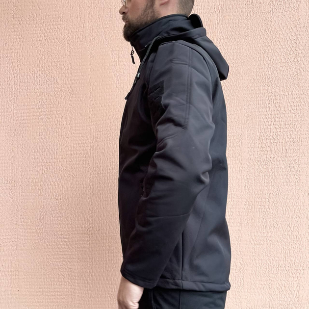 Куртка мужская тактическая полицейская под шевроны Soft Shell ВСУ (ЗСУ) 7351 M черная - изображение 2