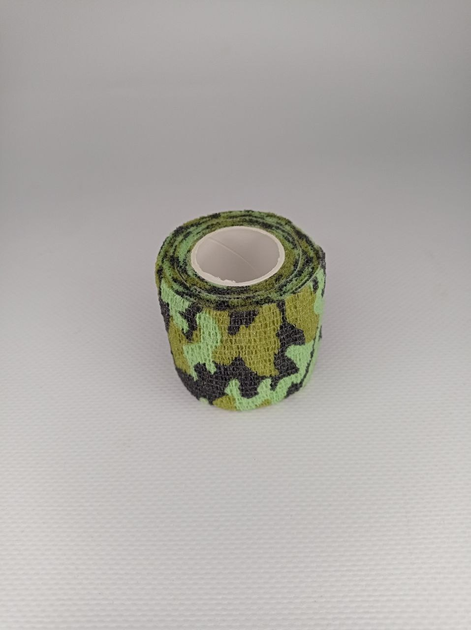 Бинт самоклеящийся 5см х 4,5м эластичный Coban фиксирующий самоскрепляющийся, бинт кобан, бинт зеленый камуфляж, аутоадгезийний тейп 5см х 4,5м - изображение 1