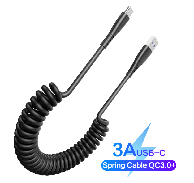 Кабель Spring Car USB на Type-C / USB-C (black) - Фото 2 Кабель Spring Car USB на Type-C / USB-C (black) - изображение 2