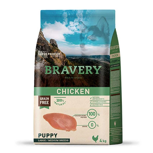 Сухой корм для собак BRAVERY Chicken Puppy Large/Medium, для щенков средних и больших пород с курицей, 12 кг - Фото 1 Сухой корм для собак BRAVERY Chicken Puppy Large/Medium, для щенков средних и больших пород с курицей, 12 кг - изображение 1