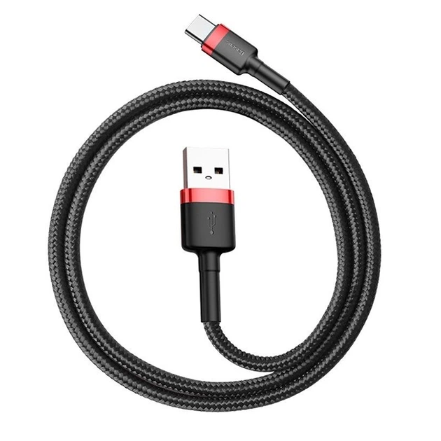 Кабель Baseus CATKLF-A91 Cafule USB - Type-C (3A) (0.5M) Чорний-Червоний - зображення 1