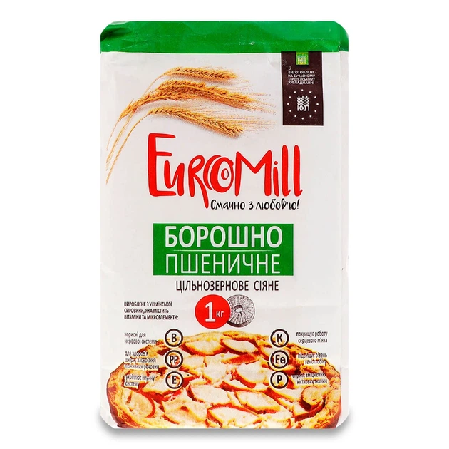 Мука EuroMill пшеничная цельнозерновая, 1кг - Фото 1 Мука EuroMill пшеничная цельнозерновая, 1кг - изображение 1