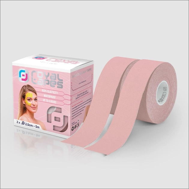 Тейп для обличя Royal Tapes face care Twins Косметологічний Світло-рожевий - 2 шт 2.5 см - 5 м - зображення 1