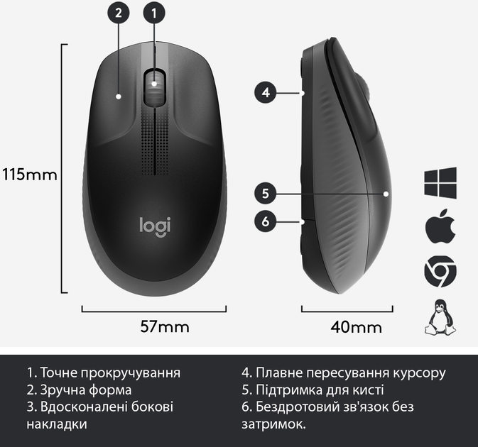 Мышь Logitech M190 Wireless Charcoal (910-005905) - изображение 6