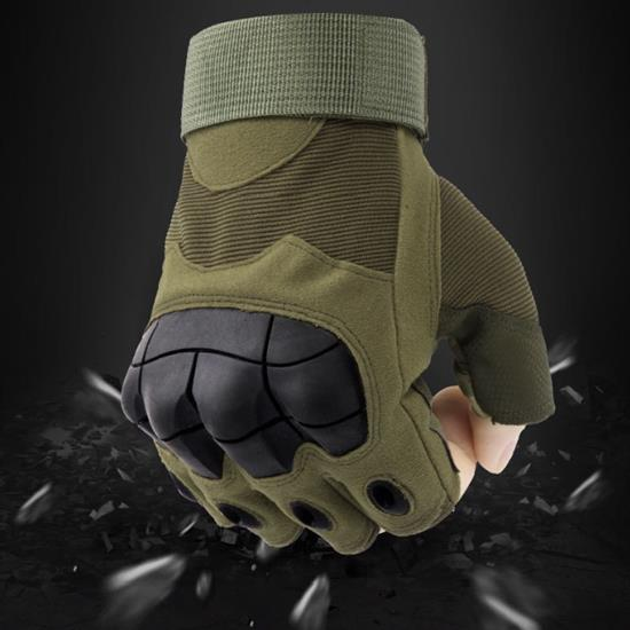 Военные перчатки без пальцев с защитой костяшек ReFire Gear М хаки - изображение 2