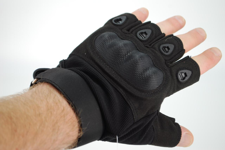 Тактичні рукавички без пальців з карбоновими накладками 9068_XL_Black - зображення 1