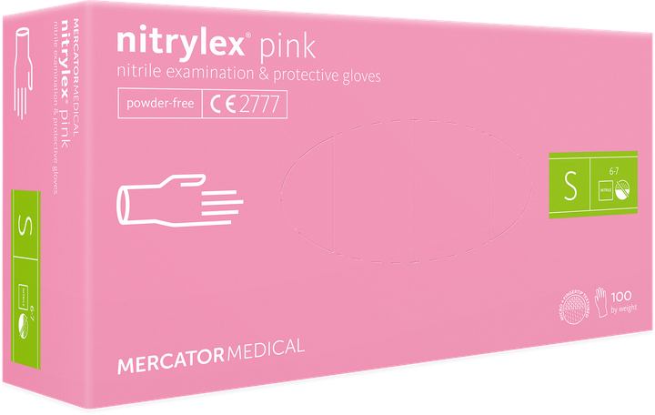 Перчатки нитриловые Mercator Medical nitrylex (100 шт), размер S, розовые - изображение 1