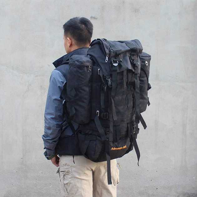 Рюкзак штурмовой армейский дорожный для кемпинга черный 80 литров - изображение 1