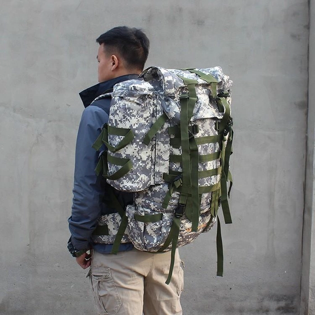 Рюкзак штурмовой армейский дорожный для кемпинга камуфляжный пиксель серый 80 литров - изображение 2