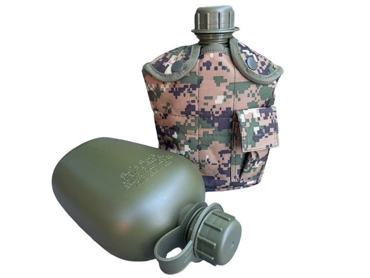 Фляга с подстаканником армейская в чехле пластиковая 1 Л (Пиксель зеленый №1) - изображение 2