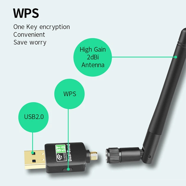 Адаптер Wi-Fi/Bluetooth для ПК та ноутбука U&P WB702 двохдіапазонний 2.4/5 ГГц 600 Мбіт/с USB Plug&Play Black - зображення 2