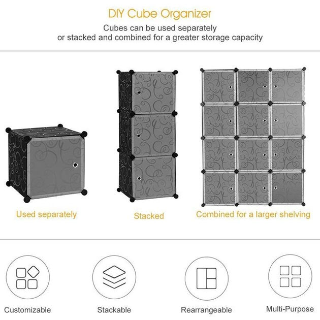 Пластиковый складной шкаф Storage Cube Cabinet «МР 312-62» Черный - изображение 6
