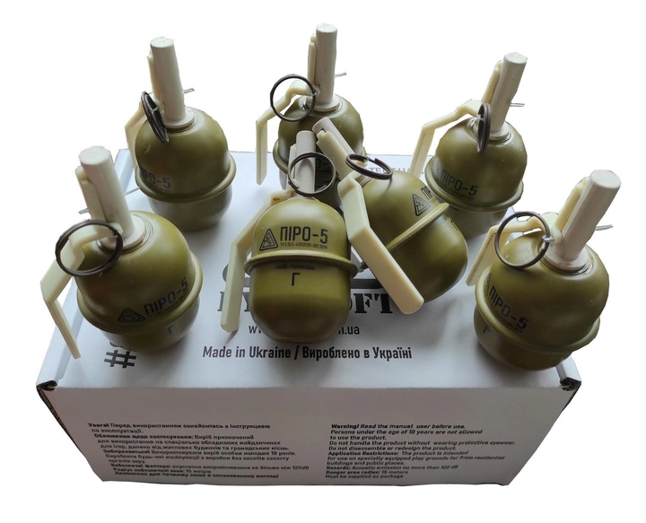 Страйкбольные гранаты учебные (набор из 12 шт.) РГД-5 с активной чекой. Наполнитель - горох. - изображение 1