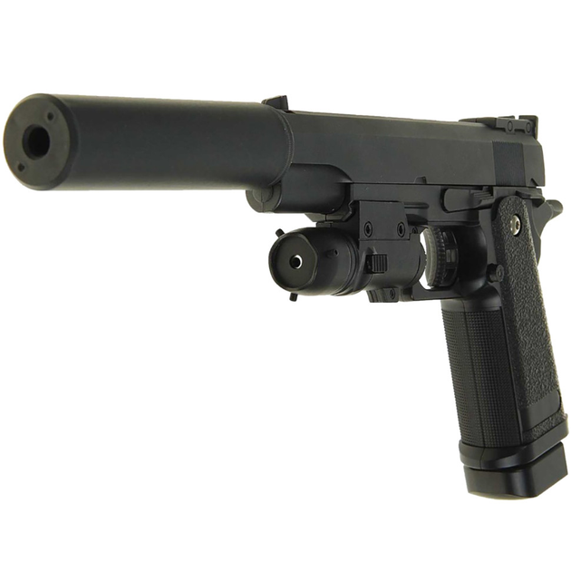 Страйкбольний пістолет Galaxy Colt M1911 Hi-Capa з глушником та прицілом метал чорний - зображення 2