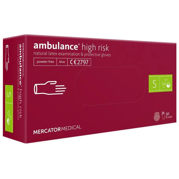 Перчатки синие Mercator Medical Ambulance high risk латексные неопудренные прочные S RD10011002 - изображение 1