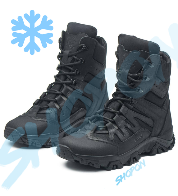 Берці зимові черевики тактичні чоловічі, туфлі тактичні чоловічі берці зимові, натуральна шкіра, розмір 41, Bounce ar. KG-FB-2041, колір чорний - зображення 1
