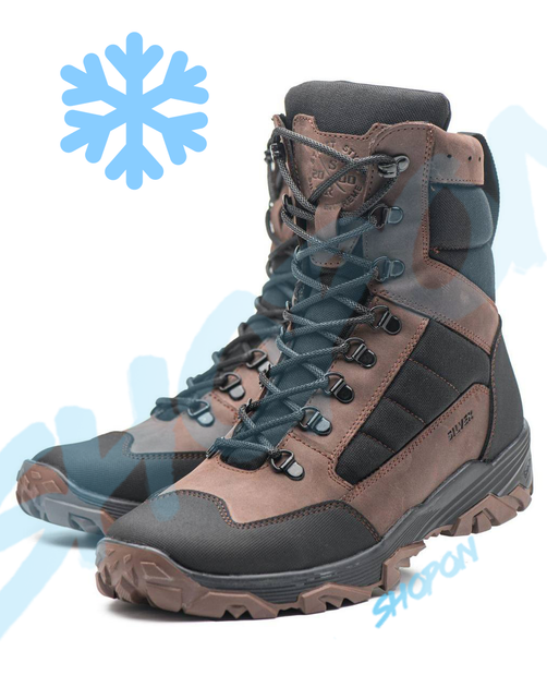 Берці зимові черевики тактичні чоловічі, туфлі тактичні чоловічі берці зимові, натуральна шкіра, розмір 46, Bounce ar. WE-OI-2046, колір коричневий - зображення 1