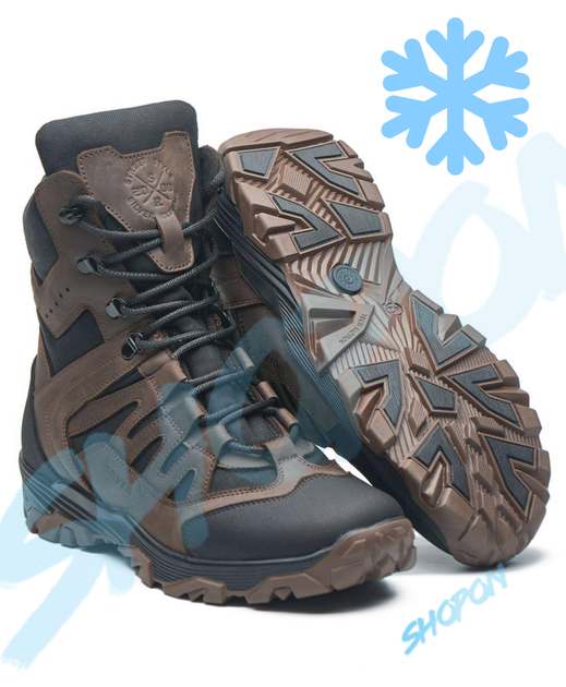 Берці зимові черевики тактичні чоловічі, туфлі тактичні чоловічі берці зимові, натуральна шкіра, розмір 45, Bounce ar. JD-YU-2045, колір коричневий - зображення 1