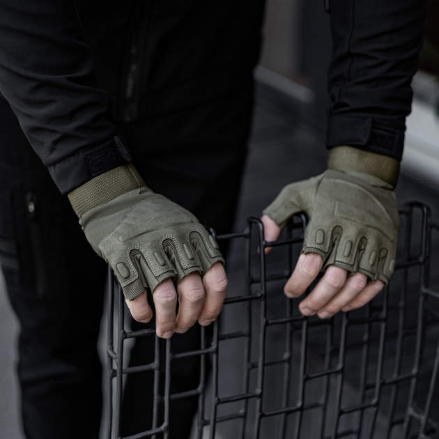 Тактичні рукавиці безпалі з накладкою uwest хакі Розмір XL - изображение 2
