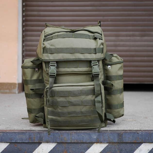Універсальний рюкзак тактичний 80 літрів, військовий рюкзак водовідштовхуючий із щільної тактичної тканини з боковими відсіками - зображення 1