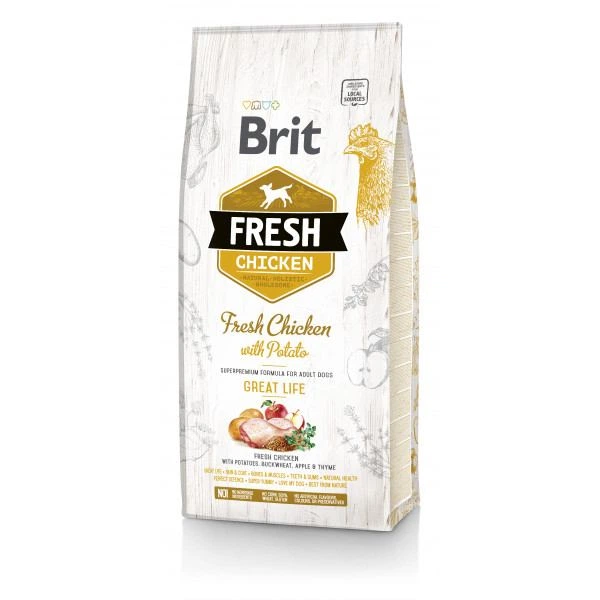 Сухий корм для дорослих собак Brit Fresh Great Life з куркою та картоплею 12 кг (8595602530731) - Фото 1 Сухий корм для дорослих собак Brit Fresh Great Life з куркою та картоплею 12 кг (8595602530731) - зображення 1