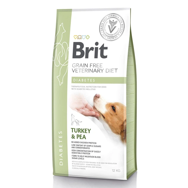 Сухий корм Brit GF VetDiet Dog Diabetes для собак, при цукровому діабеті, з індичкою та горохом, 12 кг - Фото 2 Сухий корм Brit GF VetDiet Dog Diabetes для собак, при цукровому діабеті, з індичкою та горохом, 12 кг - зображення 2