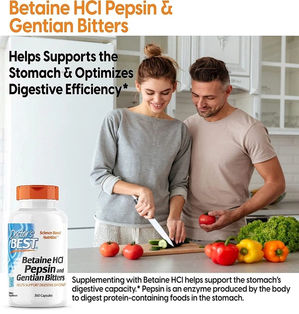 Бетаин гидрохлорид + пепсин Doctor's Best Betaine HCL Pepsin & Gentian Bitters (Helps promote digestive efficiency),120 капсул - изображение 6