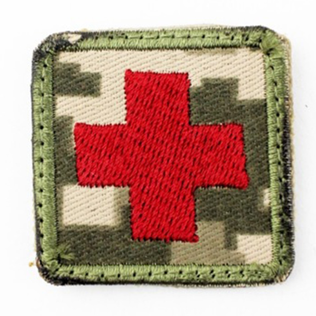 Шеврон військовий тактичний 4.5.0 Pixel ЗСУ 350х50 мм Червоний хрест на пікселі на липучці - зображення 1