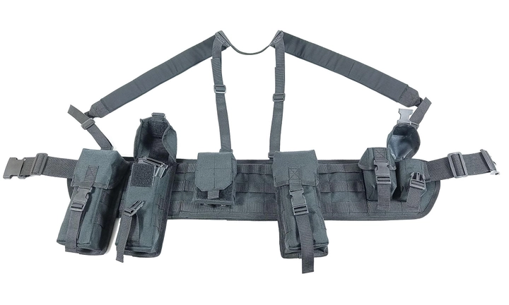 Тактичний розвантажувальний пояс чорний з набором підсумків (модульне, військово-тактичне розвантаження, РПС, ремінно-плечова система) WLSPABK22 - зображення 1