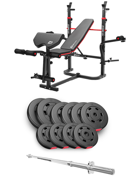 Набор Hop-Sport Premium 59 кг со скамьей HS-1065HB Pro штанга регулируемая для жима универсальный - изображение 7