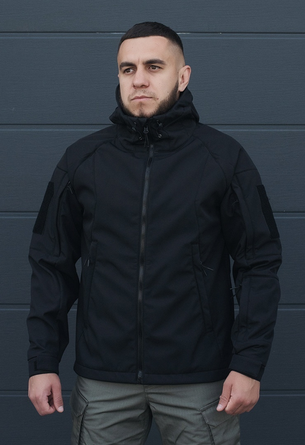 Куртка тактическая на молнии с капюшоном soft shell S oborona black - изображение 1