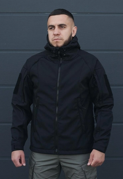 Куртка тактическая на молнии с капюшоном soft shell M oborona black - изображение 1