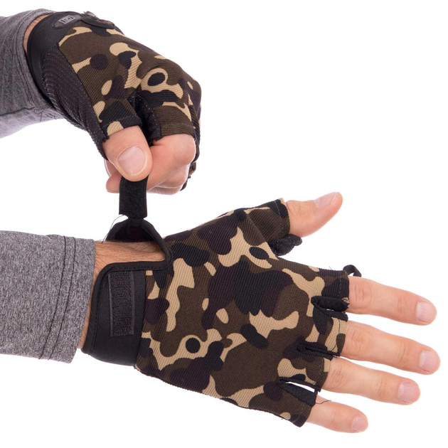 Тактичні рукавички з відкритими пальцями Zelart 4379 розмір L Camouflage - зображення 1