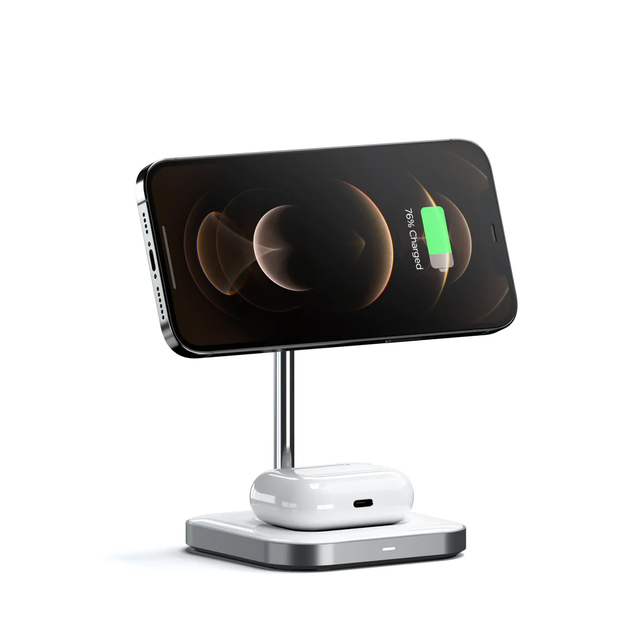 Беспроводное зарядное устройство Satechi Aluminum 2-in-1 Magnetic Wireless Charging Stand Space Grey (ST-WMCS2M) [70941] - изображение 4