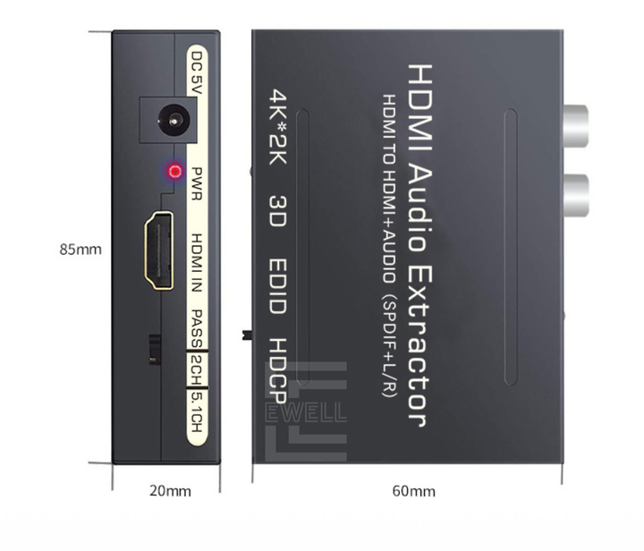 Конвертер Ewell HDMI на HDMI 4K 60Hz, плюс аудіо RCA/ SPDF (EW402 ...